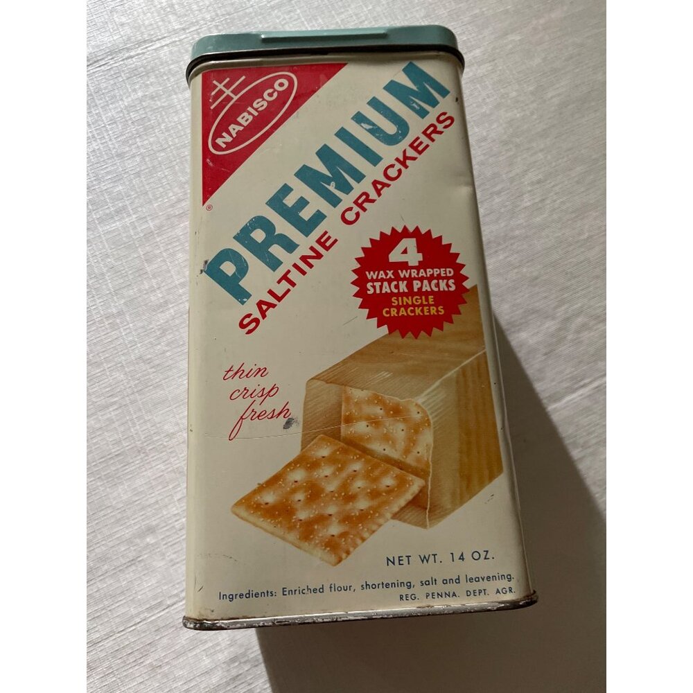 Vintage Nabisco Premium Saltine Crackers Tin Container 14 Oz